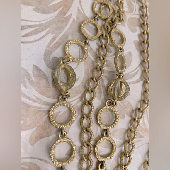 Vintage Brushed Gold Tone Necklace 2 Strand 20” Gorgeous - Picture 4 of 5
